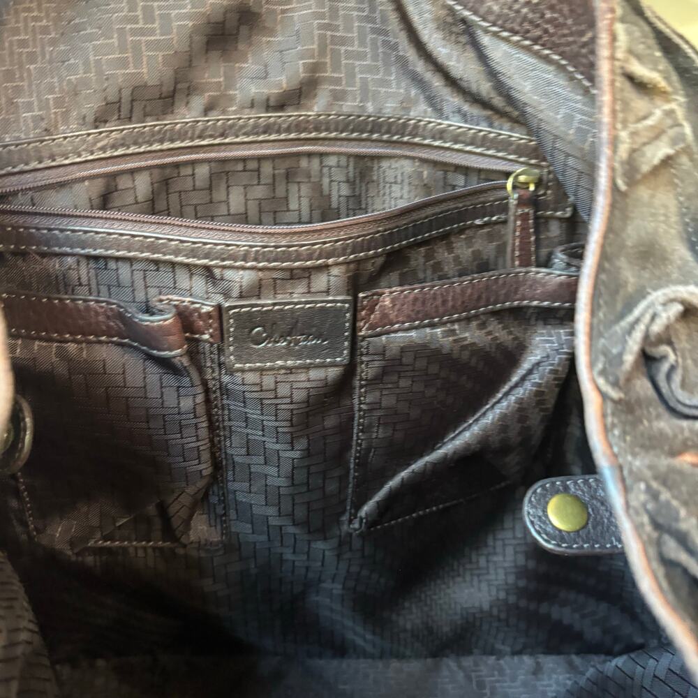 Cole Haan Sloane Woven Brown Suede Tote Bag Hobo Chocolate Weekender - Picture 14 of 16